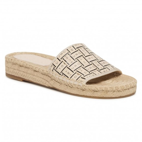 ** SOLD!!** NIB Tory Burch Logo Grosgrain Ribbon Woven Slide Cream US  8 - Picture 1 of 16